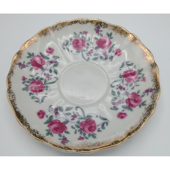 Fred Roberts Other - Vintage Fred Roberts Bone China Single 6" Saucer Pink Rose Sponged Gold Trim